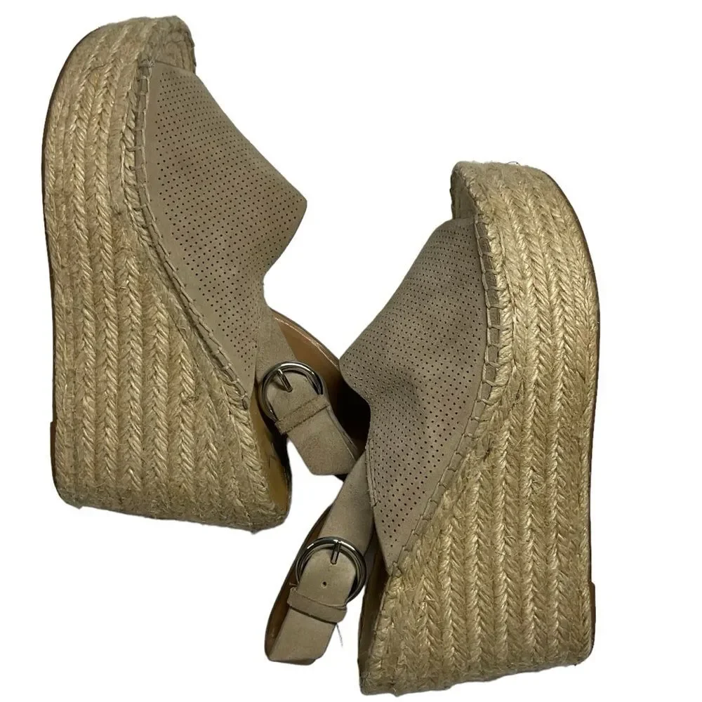 Marc Fisher Landela Tan Leather  D'Orsay Espadrille Wedge Sandals Size 8